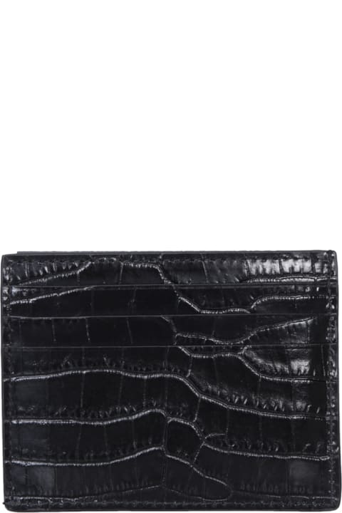Wallets for Men Tom Ford 6 Slots Crocodile Black Wallet