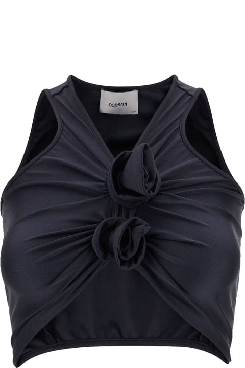Coperni for Women Coperni Black Crop Top With Roses Details In Stretch Satin Woman