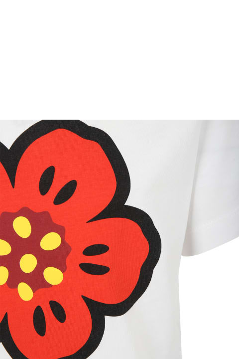 Kenzo Kids Kenzo Kids White T-shirt For Girl With Flower