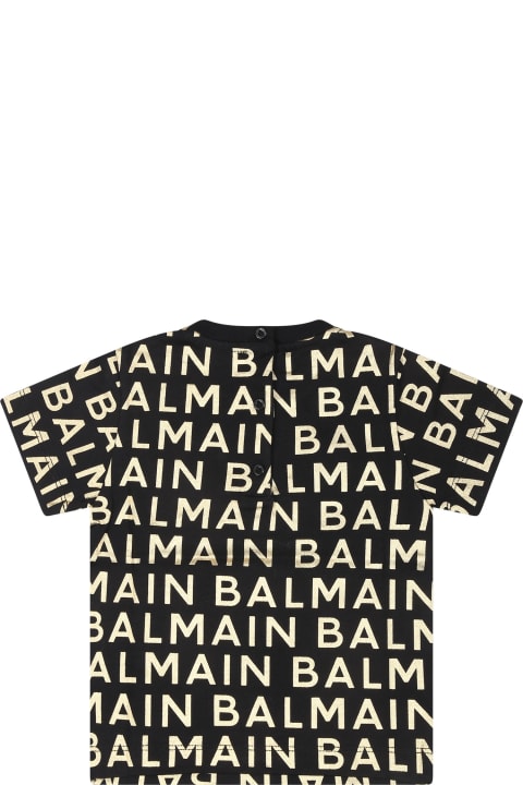 Topwear for Baby Girls Balmain Black T-shirt For Babykids With All-over Logo