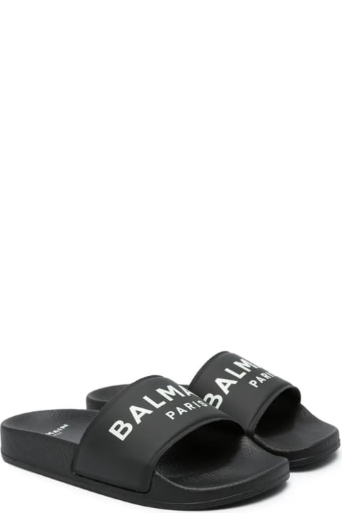 Balmain Kids Balmain Black Slippers With Logo