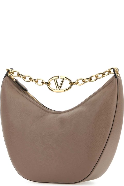 Valentino Garavani for Women Valentino Garavani Cappuccino Leather Medium Vlogo Shoulder Bag