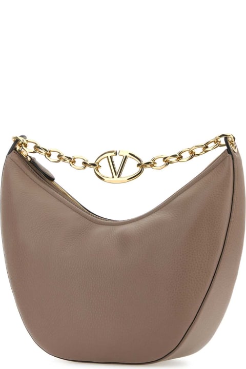 Valentino Garavani Totes for Women Valentino Garavani Antiqued Pink Leather Medium Hobo Vlogo Moon Shoulder Bag