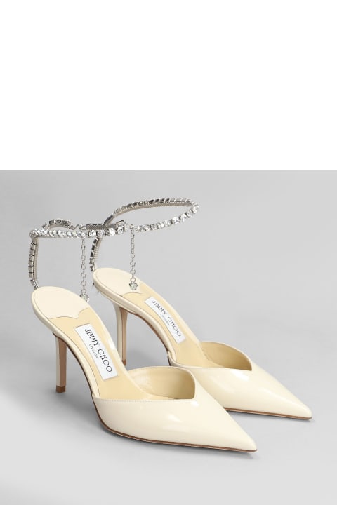 Shoes for Women Jimmy Choo Saeda 85 Pumps In Beige Patent Leather