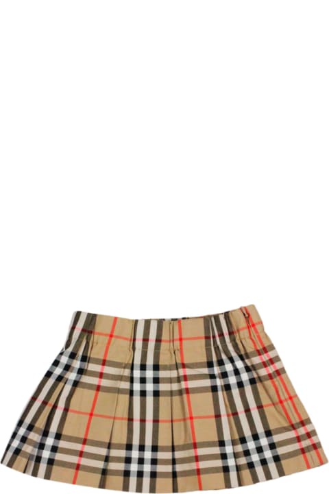 Sale for Baby Girls Burberry Pleated Cotton Skirt With Check Pattern With Elastic Waist And Side Zip Closure