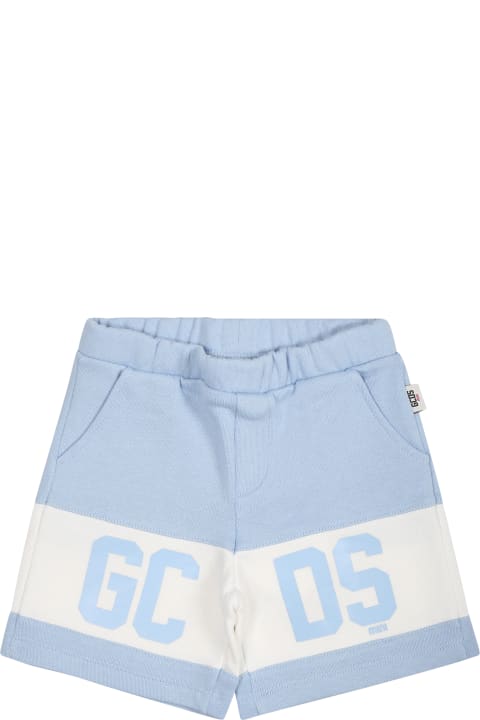 GCDS Mini Bottoms for Baby Boys GCDS Mini Light Blue Sports Shorts For Babies With Logo