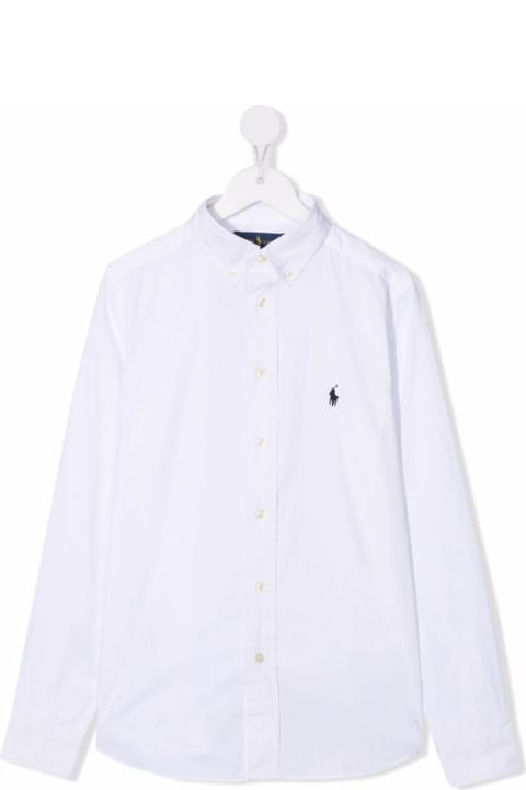Shirts for Boys Polo Ralph Lauren White Long Sleeve Shirt With Logo Embroidery In Cotton Boy