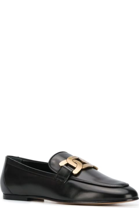 Flat Chain  Black Leather Loafers Tod's Woman