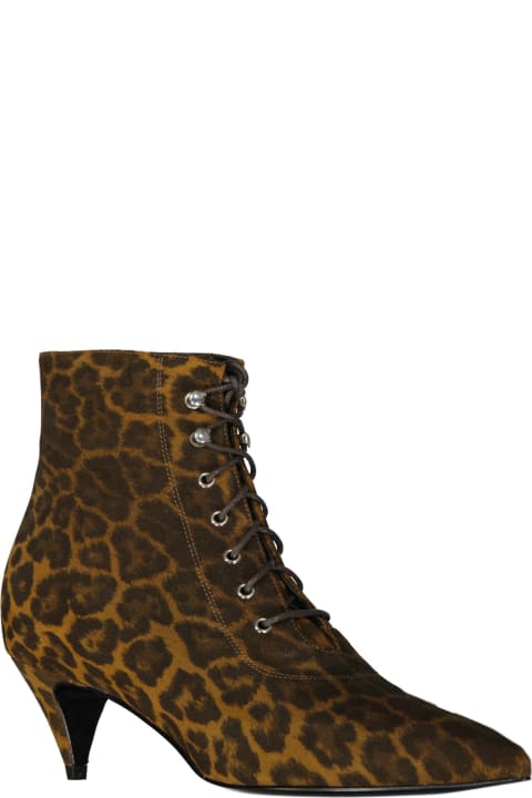 Saint Laurent Boots for Women Saint Laurent Kiki Lace-up Leopard-print Ankle Boots