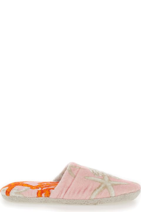 Shoes for Men Versace Pink Slip-on Bath Slippers With Barocco Sea Print In Cotton Pink