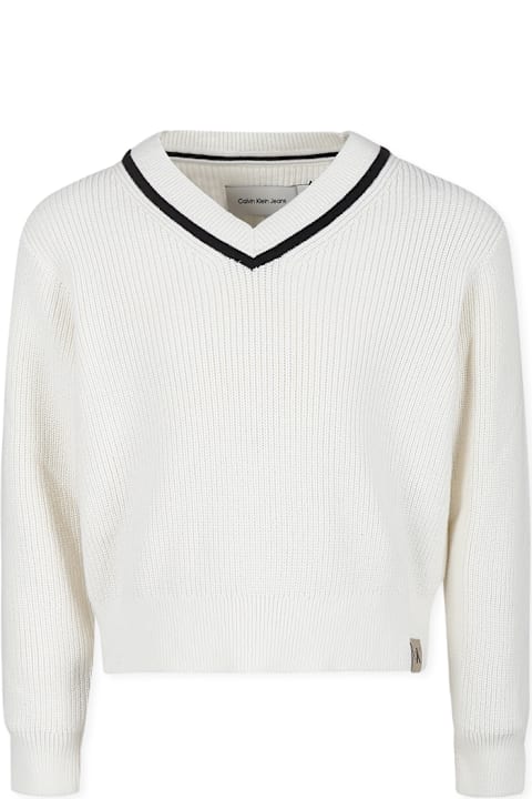 Calvin Klein Topwear for Boys Calvin Klein Ivory Sweater For Boy With Logo