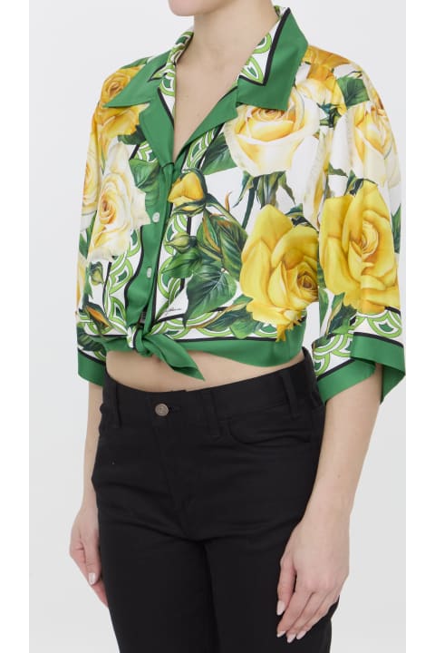 Dolce & Gabbana Clothing Sale for Women Dolce & Gabbana Rose-print Knotted Shirt