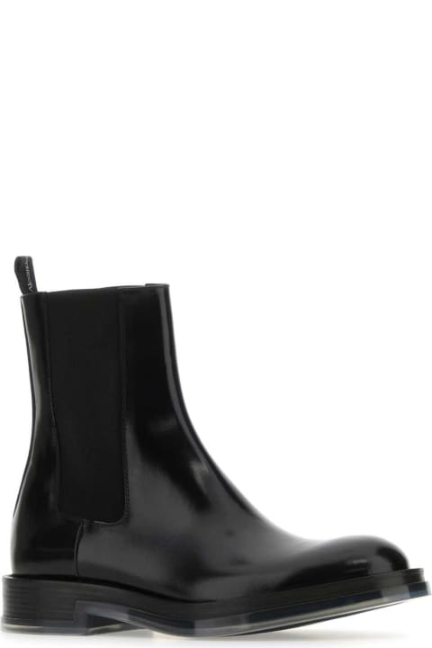 メンズ Alexander McQueenのブーツ Alexander McQueen Black Leather Float Ankle Boots