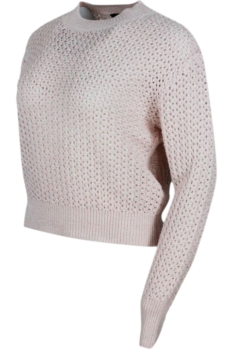 Fabiana Filippi Sweaters for Women Fabiana Filippi Long-sleeved Crew-neck Sweater In Cotton And Linen With Loose-weave Workmanship With Microsequins