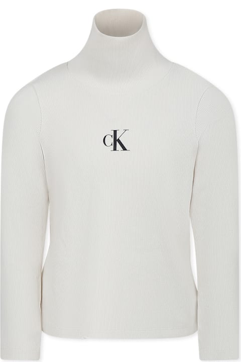 Calvin Klein T-Shirts & Polo Shirts for Girls Calvin Klein Ivory Turtleneck For Girl With Logo