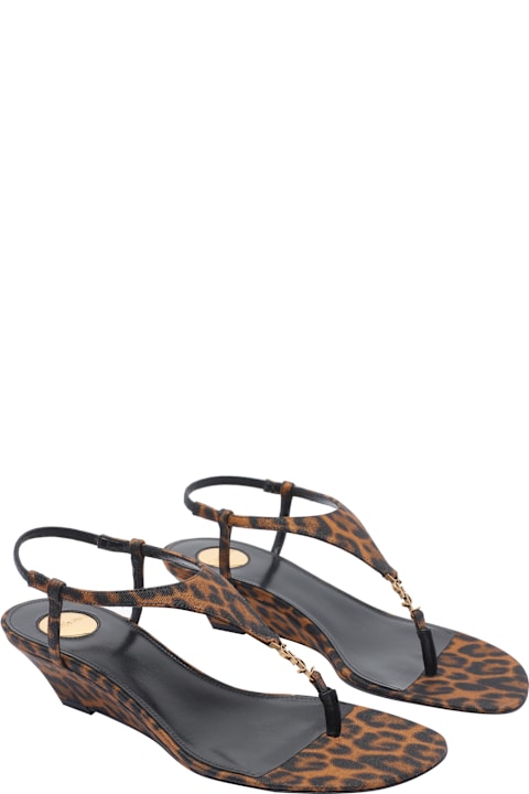 Saint Laurent Shoes for Women Saint Laurent Cassandra In Leopard Grosgrain Wedges