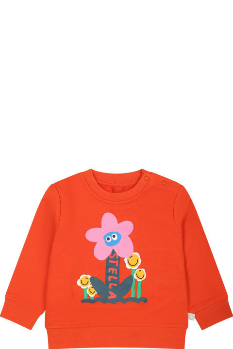 Topwear for Baby Boys Stella McCartney Kids Orange Sweatshirt For Baby Girl With Flowesr And Logo