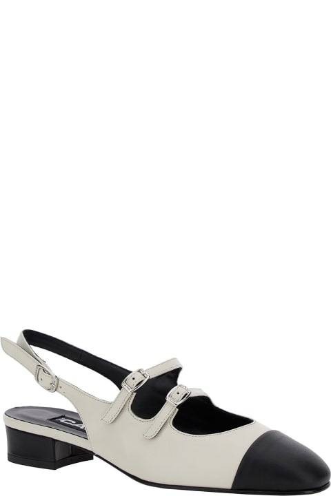 'abricot' White Slingback Mary Janes With Contrasting Toe In Leather Woman
