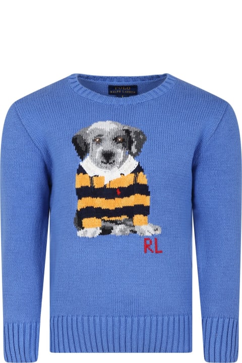 Ralph Lauren Topwear for Boys Ralph Lauren Light Blue Sweater For Boy With Dog