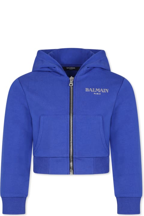 Balmain Sweaters & Sweatshirts for Girls Balmain Light Blue Crop Sweatshirt For Girl With Logo