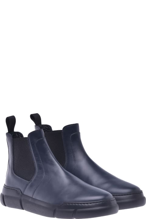 Ankle Boots In Navy Blue Calfskin