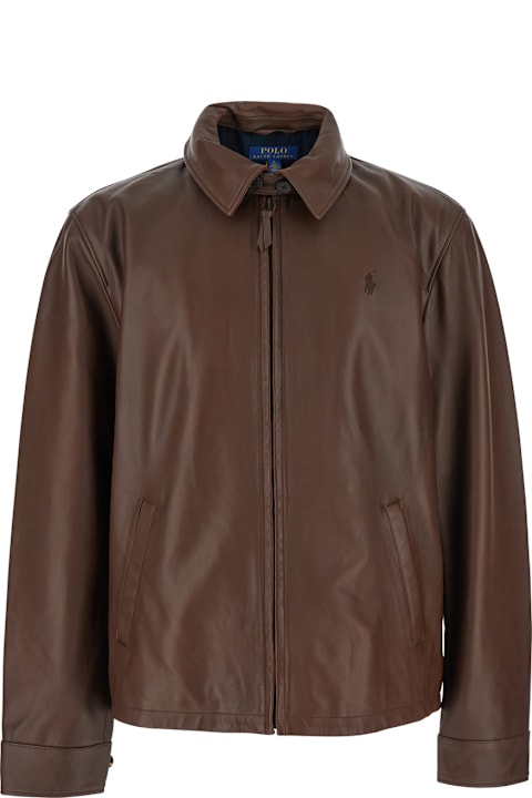 Polo Ralph Lauren for Kids Polo Ralph Lauren Brown Jacket With Classic Collar And Pony Embroidery On The Front In Leather Man