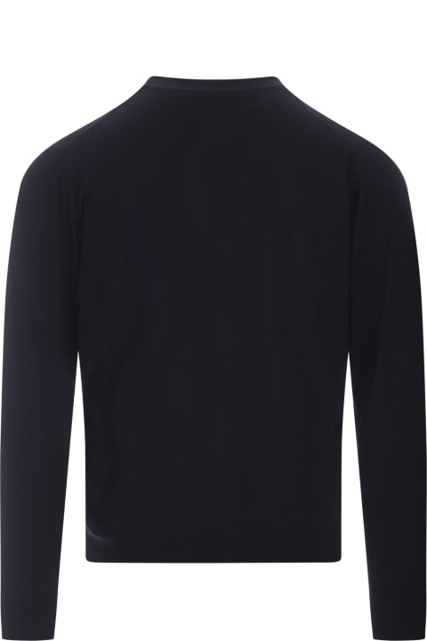 Fedeli Sweaters for Men Fedeli Navy Blue Virgin Wool Cardigan With V-neckline