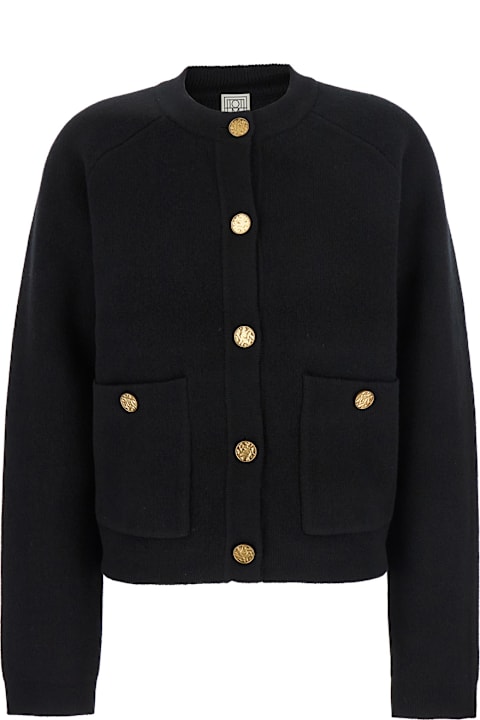 Totême Coats & Jackets for Women Totême Black Crewneck Cardigan With Snap Bittons In Wool An Cashmere Blend Woman