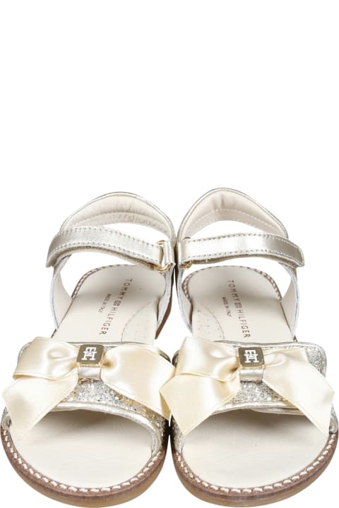 Shoes for Girls Tommy Hilfiger Gold Sandals For Girl With Bow And Logo