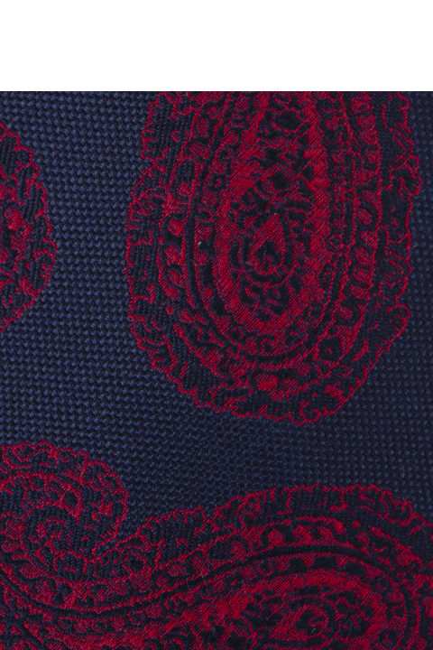 Ties for Men Kiton Dark Blue Tie With Red Cashmere Pattern