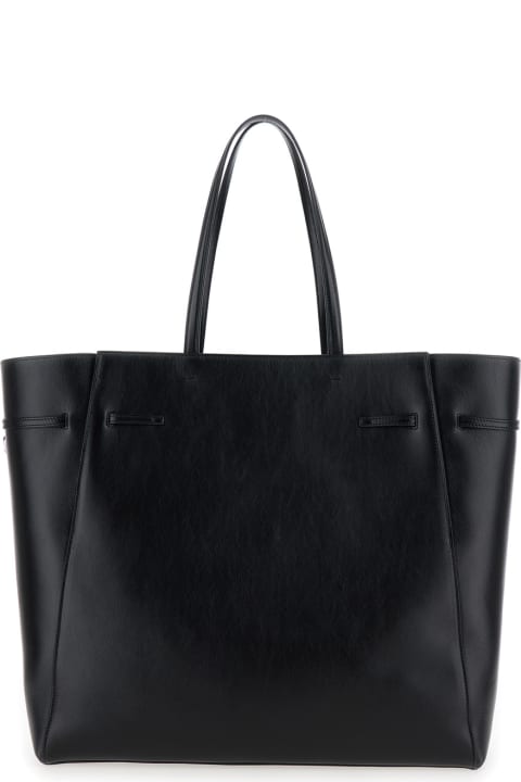ウィメンズ新着アイテム Givenchy 'voyou Large East West' Black Tote Bag With Logo Detail And Belt In Leather Woman