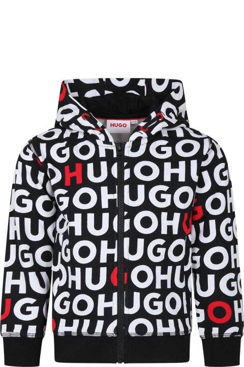 Hugo Boss Sweaters & Sweatshirts for Boys Hugo Boss Black Hooded Sweatshirt For Boy With All-over Logo