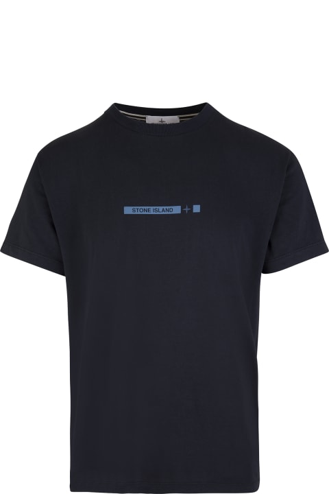 Man Navy Blue T-shirt With "micro Graphics One" Print