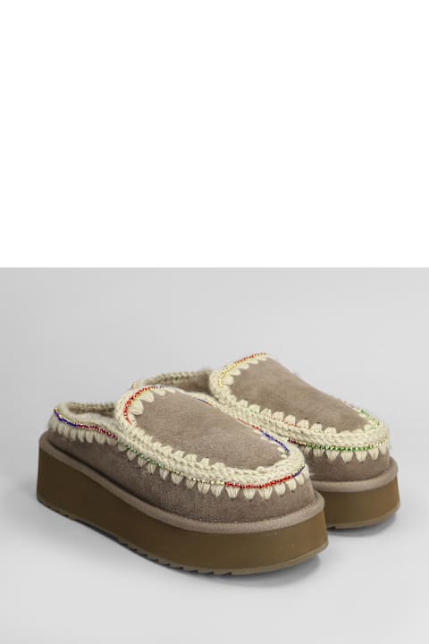 Mou Wedges for Women Mou Clog Eskimo Platform Slipper-mule In Grey Suede