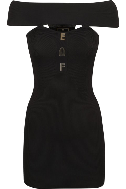 Elisabetta Franchi Dresses for Women Elisabetta Franchi Logo Plaque Off-shoulder Knit Mini Dress