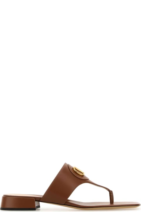 Valentino Garavani High-Heeled Shoes for Women Valentino Garavani Caramel Leather Vlogo Thong