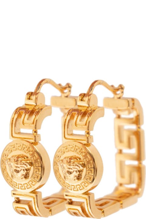 Versace Woman's Squared Golden Metal Greca Earrings