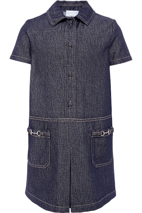 Homeware Gucci Denim Dress For Girl With Horsebit