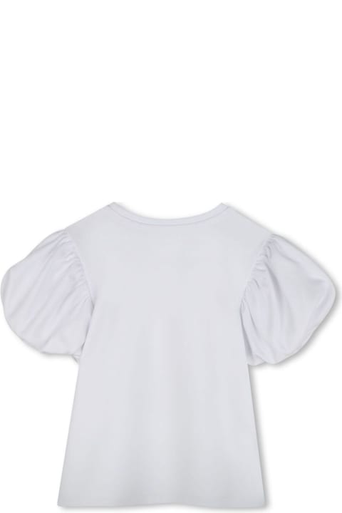 Homeware Marc Jacobs White Crewneck T-shirt With Puffed Sleeves And Logo Print On The Front In Cotton Girl