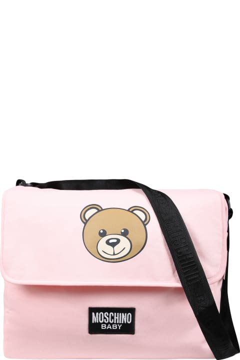 Fashion for Baby Girls Moschino Pink Mother Bag For Baby Boy With Teddy Bear And Logo