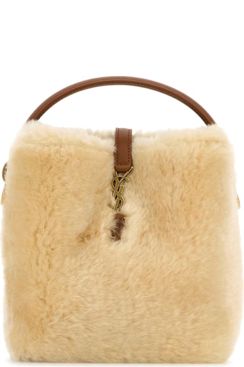 Saint Laurent Bags for Women Saint Laurent Beige Shearling Mini Le 37 Bucket Bag