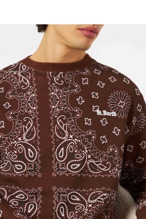 Homeware MC2 Saint Barth Man Crewneck Sweatshirt With Brown Bandanna Print