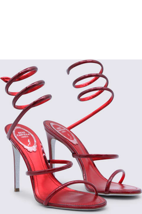 René Caovilla Metallic Red Leather Sandals