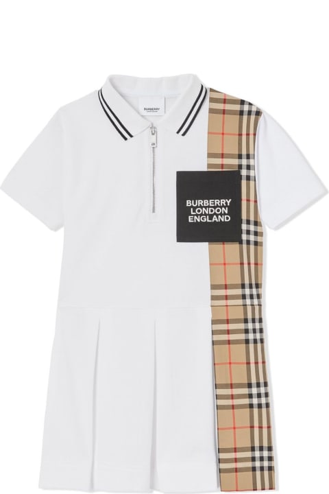 White Cotton Polo Shirt With Vintage Check Insert
