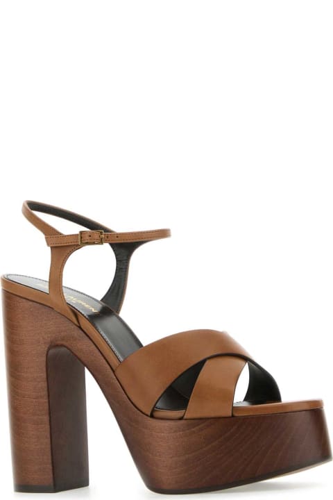 High-Heeled Shoes for Women Saint Laurent Caramel Leather Bianca Sandals