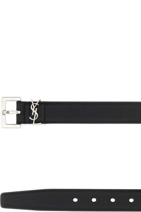 Saint Laurent Black Leather Cassandre Belt