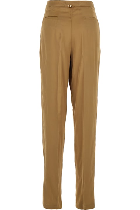TwinSet for Kids TwinSet Beige Pants With Pences And Logo Plaque On The Rear In Viscose Blend Woman