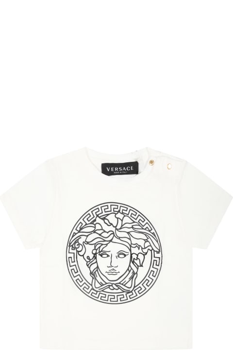 Versace T-Shirts & Polo Shirts for Baby Girls Versace White T-shirt For Babykids With Medusa Print