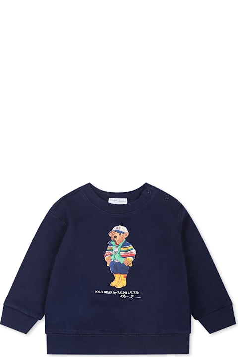 Topwear for Baby Boys Ralph Lauren Blue Sweatshirt For Baby Boy With Polo Bear