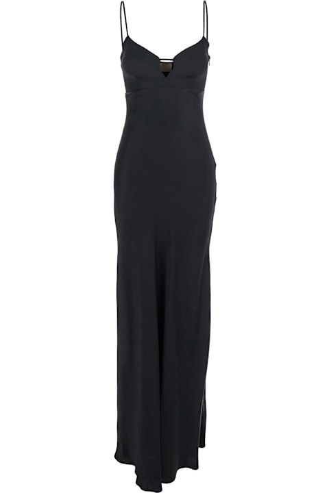 TwinSet for Women TwinSet Black Long Dress With Thin Shoulder Straps And Metallic Logo Plaque On The Back In Tech Fabric Woman